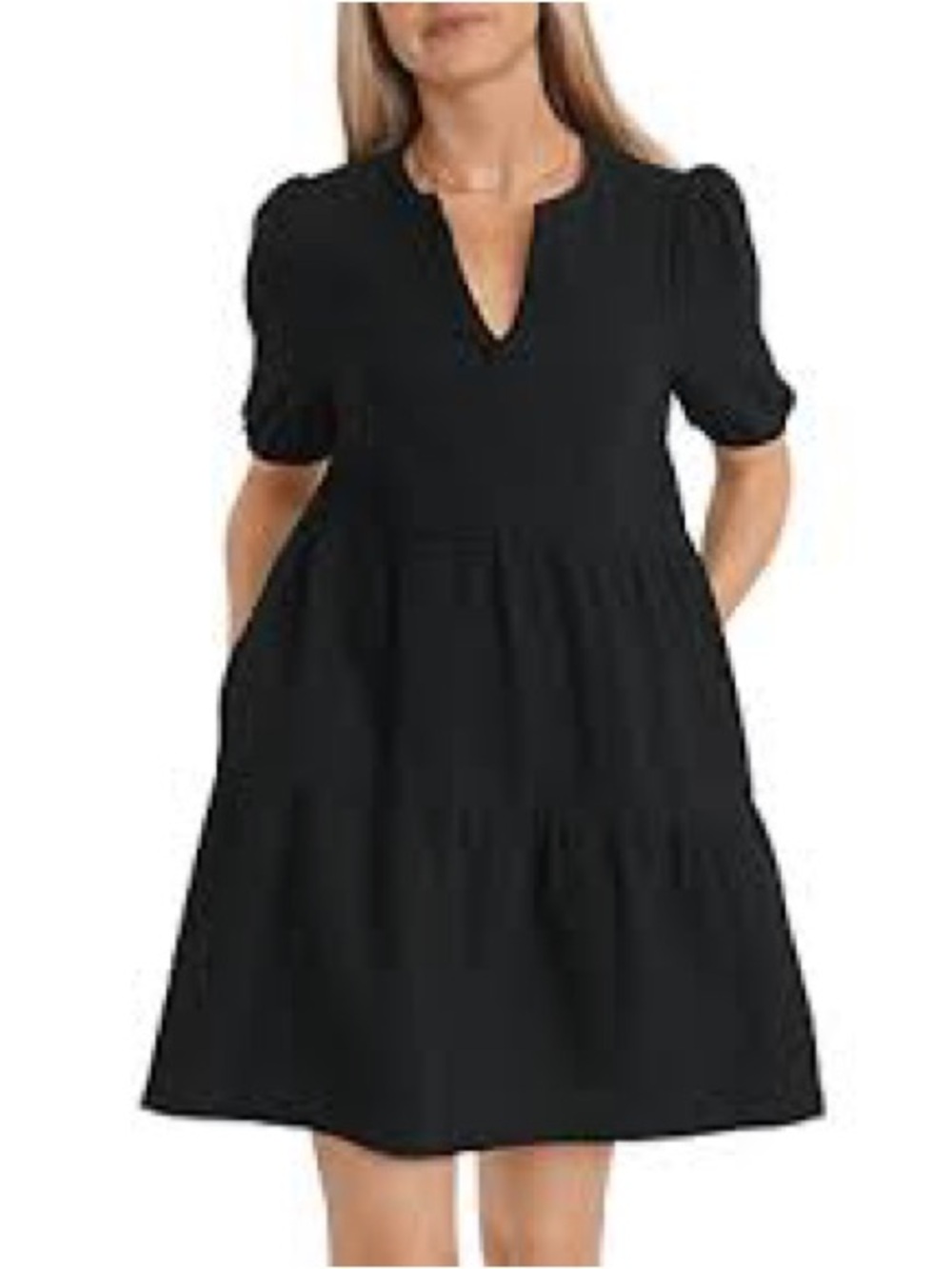 MARINE LAYER Black Short Sleeve V-Neck Dress - Picture 3 of 11